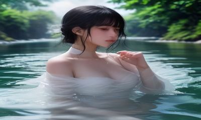 泳池边女孩学习游泳，蓝色清澈泳池水面倒映阳光，健康运动科普配图